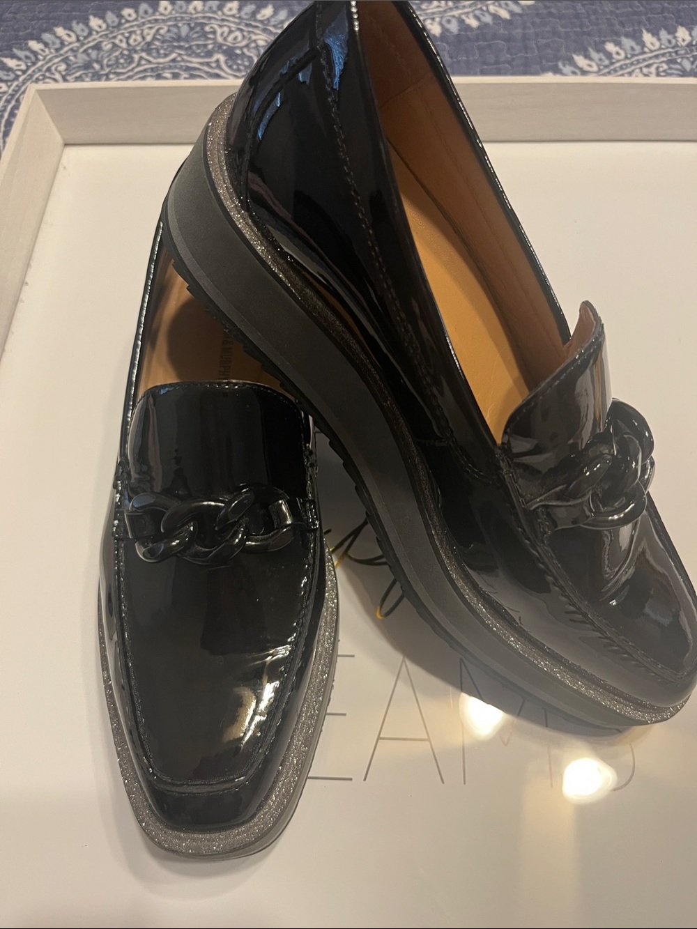 Women’s Johnston & Murphy Black Patent leather loafer with sparkly trim